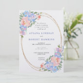 Dusty Blue Pink Floral Waterverf Wedding Kaart (Staand voorkant)