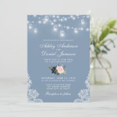 Dusty Blue Pink Floral Wedding Lace Lights Kaart (Staand voorkant)