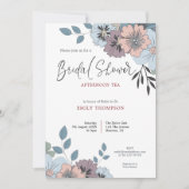 Dusty Blue Pink Florals Script Vrijgezellenfeest T Kaart (Voorkant)