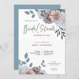 Dusty Blue Pink Florals Script Vrijgezellenfeest T Kaart