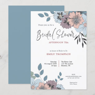 Dusty Blue Pink Florals Script Vrijgezellenfeest T Kaart