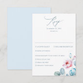 Dusty Blue Pink Flowers Elegant Dreamweaver Weddin RSVP Kaartje (Voorkant / Achterkant)