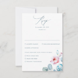 Dusty Blue Pink Flowers Elegant Dreamweaver Weddin RSVP Kaartje