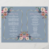 Dusty Blue Pink Flowers Gold Wedding Programme (Achterkant)