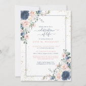 Dusty Blue Pink Gold Floral Celebration of Life Kaart (Voorkant)