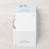 Dusty Blue Pink Modern Botanical Wedding All In One Uitnodiging (Buitenkant)