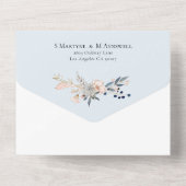Dusty Blue Pink Modern Botanical Wedding All In One Uitnodiging (Achterkant)