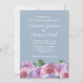 Dusty Blue Pink Paars Floral Wedding Kaart