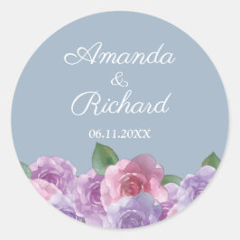 Dusty Blue Pink Paars Floral Wedding Ronde Sticker