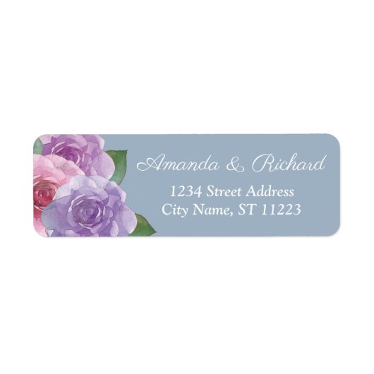 Dusty Blue Pink Paarse Elegant Floral Wedding Etiket (Voorkant)