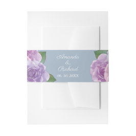 Dusty Blue Pink Paarse Waterverf Floral Wedding Uitnodigingen Wikkel