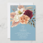 Dusty Blue Pink Peach Floral bruiloft uitnodiging (Voorkant)