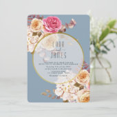 Dusty Blue Pink Peach Floral bruiloft uitnodiging (Staand voorkant)