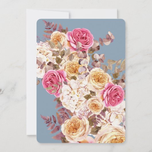 Dusty Blue Pink Peach Floral bruiloft uitnodiging (Achterkant)