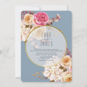 Dusty Blue Pink Peach Floral bruiloft uitnodiging (Voorkant)