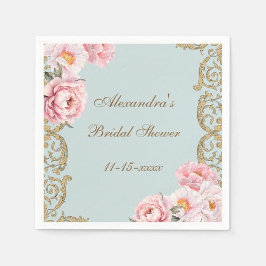 Dusty Blue Pink Peony  Vrijgezellenfeest Servet (Voorkant)