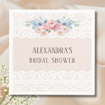 Dusty Blue Pink Romantic Floral Lace Vrijgezellenf Servet<br><div class="desc">Voeg een vleugje elegantie toe aan uw speciale dag met dit gepersonaliseerde, romantische Vrijgezellenfeest van bloemenkantpapier servet. Met stoffige blauwe bloemen, delicaat groen, prachtige blozende roze en witte pioenen en witte kant, prachtig gerangschikt tegen een zachte beige achtergrond, straalt dit ontwerp tijdloze sophisticatie uit. Deze vrouwelijke en elegante servetten zijn...</div>
