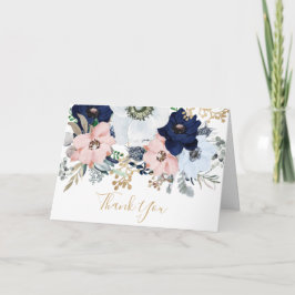 Dusty Blue & Pink Rose Bedankt Kaart