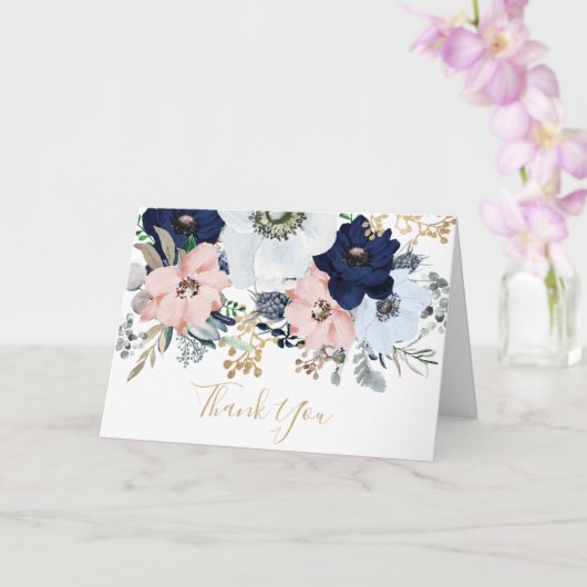 Dusty Blue & Pink Rose Bedankt Kaart (Orchidee)