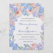 Dusty Blue Pink Waterverf Floral Wedding Inv Kaart (Voorkant / Achterkant)