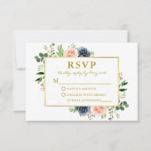 Dusty Blue Pink Waterverf Rozen Gold Wedding RSVP Kaartje (Voorkant)