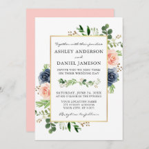 Dusty Blue Pink Waterverf Rozen Greenery Wedding