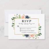 Dusty Blue Pink Waterverf Rozen Greenery Wedding RSVP Kaartje (Voorkant)
