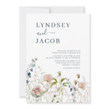 Dusty Blue Pink Wildflower bruiloft uitnodiging