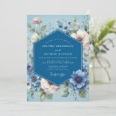 Dusty Blue Poetic Flora Wedding Kaart (Staand voorkant)