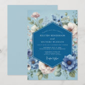 Dusty Blue Poetic Flora Wedding Kaart (Voorkant / Achterkant)