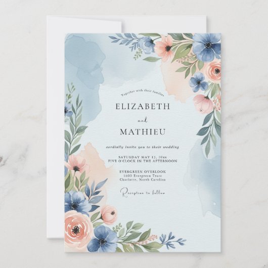 Dusty Blue Poetic Spring Wedding Kaart (Voorkant)