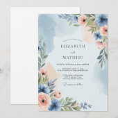 Dusty Blue Poetic Spring Wedding Kaart (Voorkant / Achterkant)