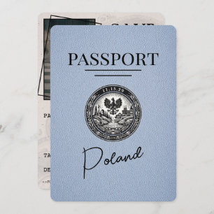 Dusty Blue Poland Passport Bewaar de datum Save The Date