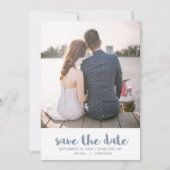 Dusty Blue Polka Dots Photo Weddenschap Save The Date (Voorkant)