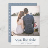  Dusty Blue Polka Dots Photo Weddenschap Save The Date (Voorkant / Achterkant)
