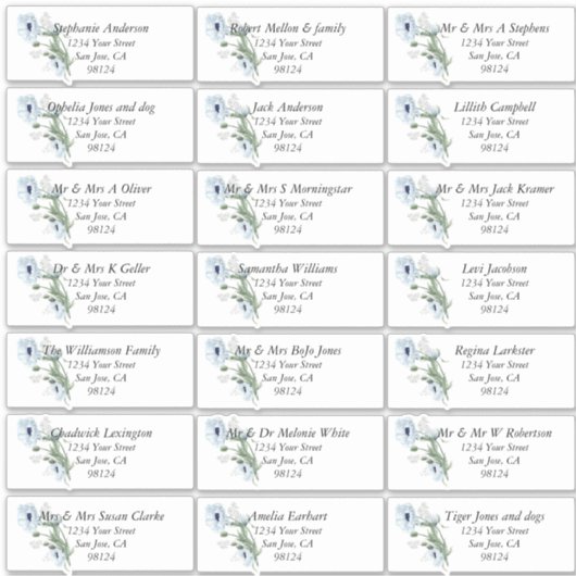 Dusty Blue Poppies Guest Name Adresetiketten Sticker (Voorkant)