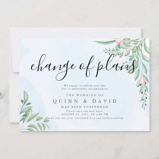 Dusty Blue Postponed Wedding Announding Kaarten (Voorkant)