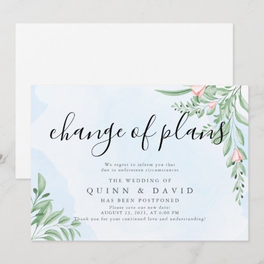 Dusty Blue Postponed Wedding Announding Kaarten (Voorkant / Achterkant)