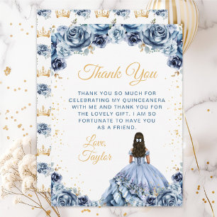 Dusty Blue Princess Floral Quinceañera Bedankkaart