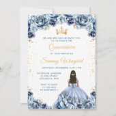 Dusty Blue Princess Floral Quinceañera Kaart (Voorkant)