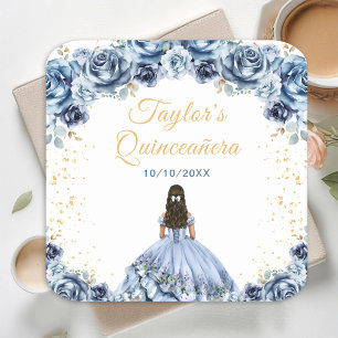 Dusty Blue Princess Floral Quinceañera Kartonnen Onderzetters