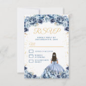 Dusty Blue Princess Floral Quinceañera RSVP Kaartje (Voorkant)