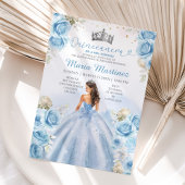 Dusty Blue Princess Floral Silver Quinceañera Kaart
