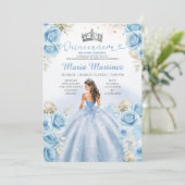 Dusty Blue Princess Floral Silver Quinceañera Kaart (Staand voorkant)