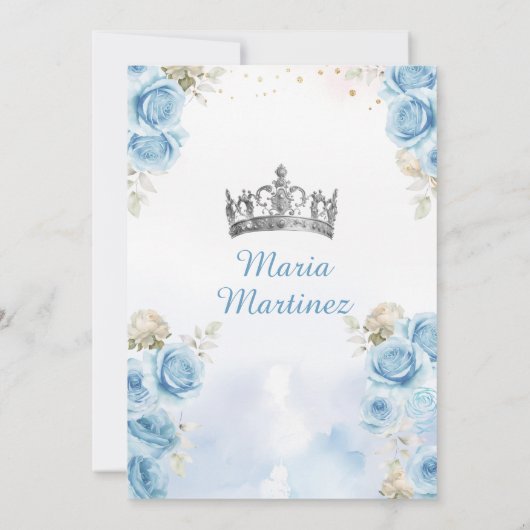 Dusty Blue Princess Floral Silver Quinceañera Kaart (Achterkant)