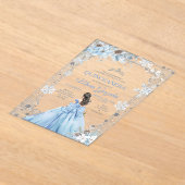 Dusty Blue Princess Floral Winter Snow Quinceañera Acryl Uitnodigingen (Laagn)