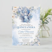 Dusty Blue Princess met bloemen en Tiara Kaart (Staand voorkant)