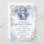 Dusty Blue Princess met bloemen en Tiara Kaart (Voorkant / Achterkant)