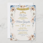 Dusty Blue Princess Mis Quince Birthday Invitation Kaart (Voorkant)