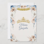 Dusty Blue Princess Mis Quince Birthday Invitation Kaart (Achterkant)